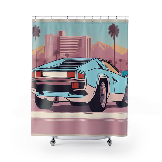 Shower Curtain with Retro Print: Blue Bumper [TEDDY]