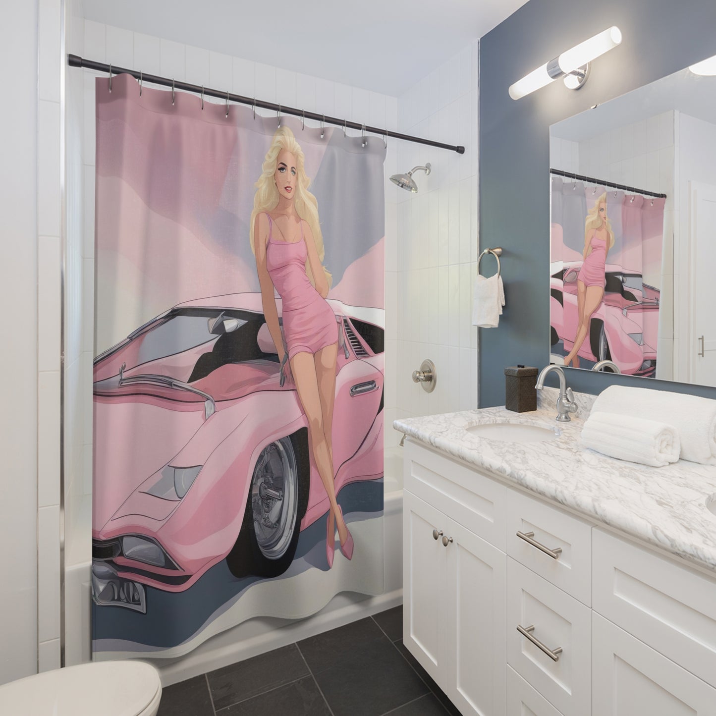 Shower Curtain with Retro Print: Barbie Illustration [TEDDY]