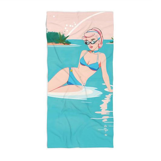 Beach Towel with Retro Print: Shoreside Pin-Up [TEDDY]