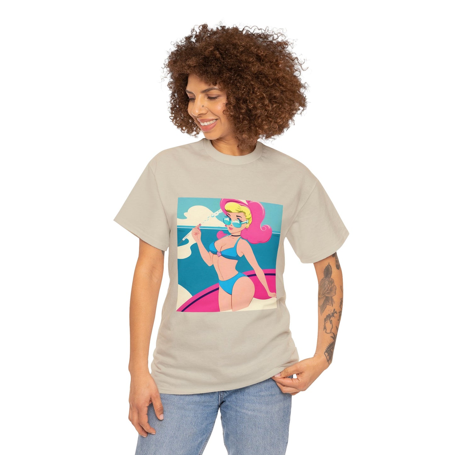 Unisex Heavy Cotton Tee: Cartoon Pin-Up [TEDDY]