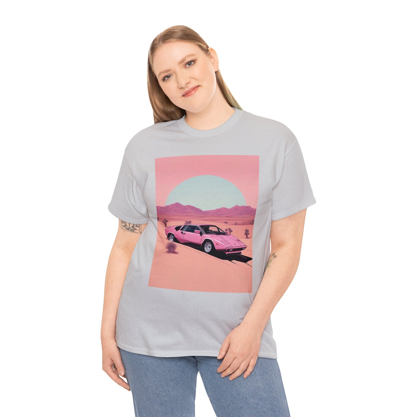 Unisex Heavy Cotton Tee: Arch Lambo Sunset [TEDDY]