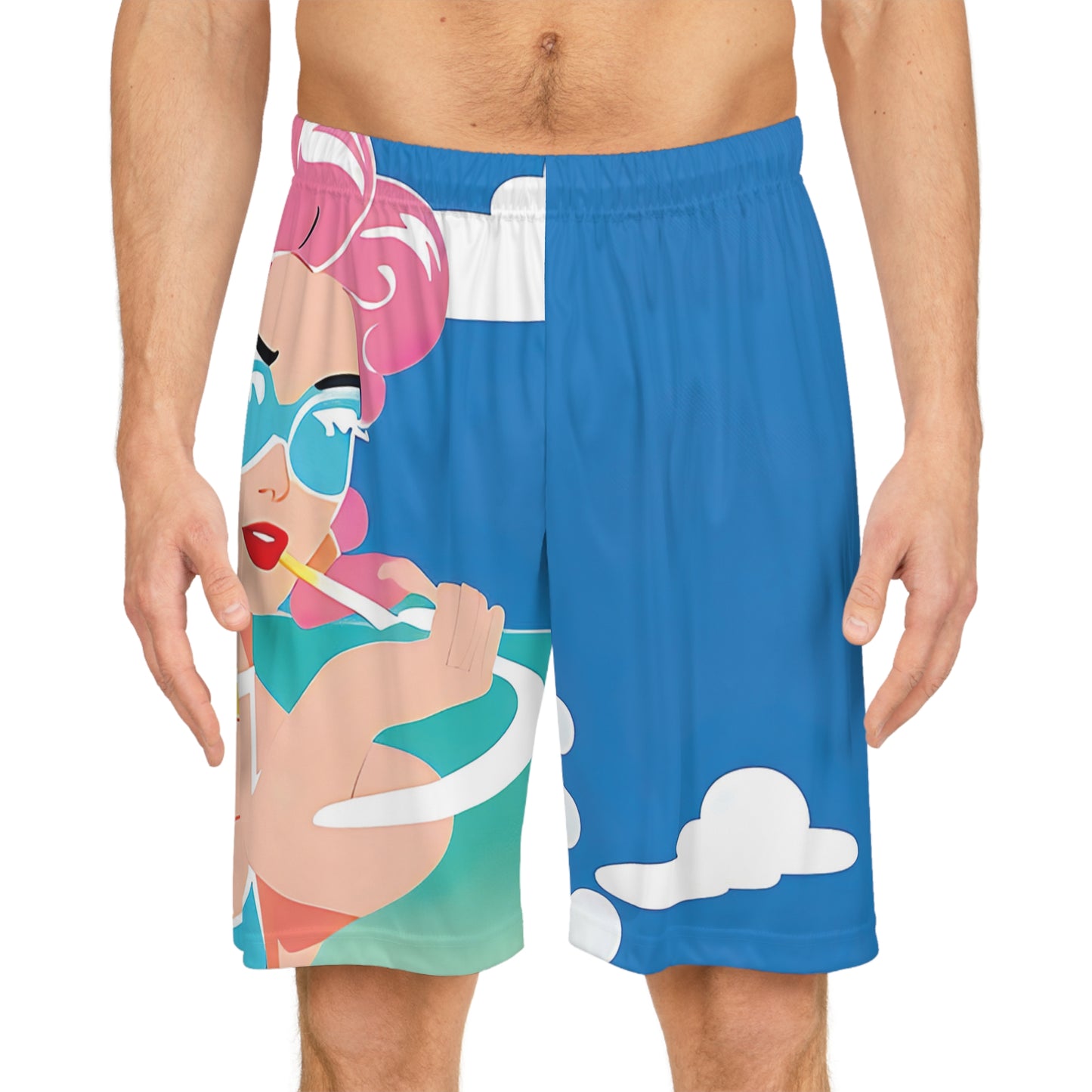 Basketball Shorts with Retro Print: Art Deco Pin-Up [TEDDY]