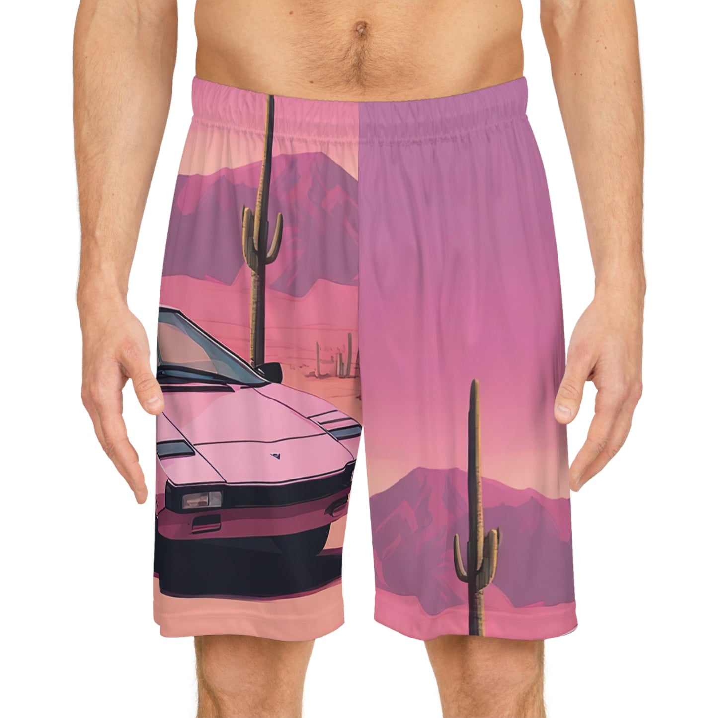 Basketball Shorts with Retro Print: Cactus Sunset [TEDDY]