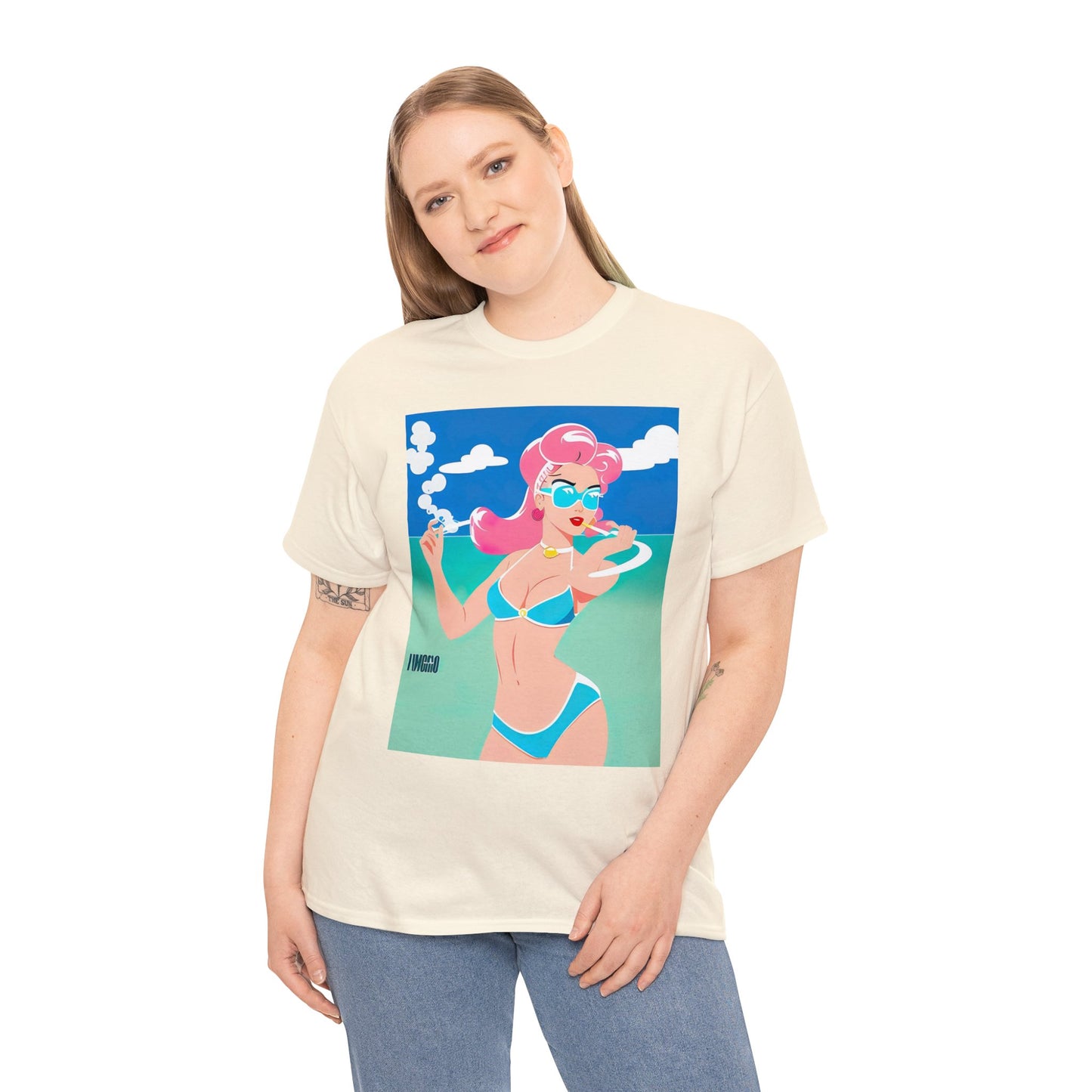 Unisex Heavy Cotton Tee: Art Deco Pin-Up [TEDDY]