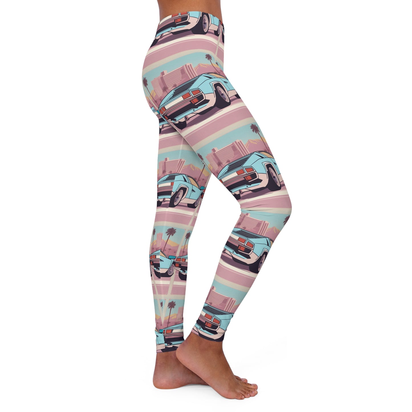 Spandex Leggings with Retro Print: Blue Bumper Repeat Print [TEDDY]