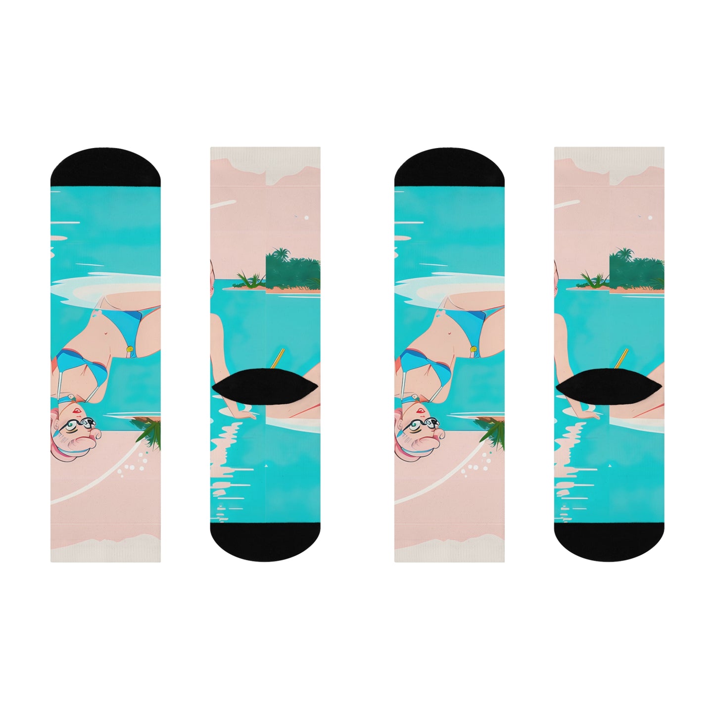 Crew Socks with Retro Print: 
Shoreline Pin-Up [TEDDY]