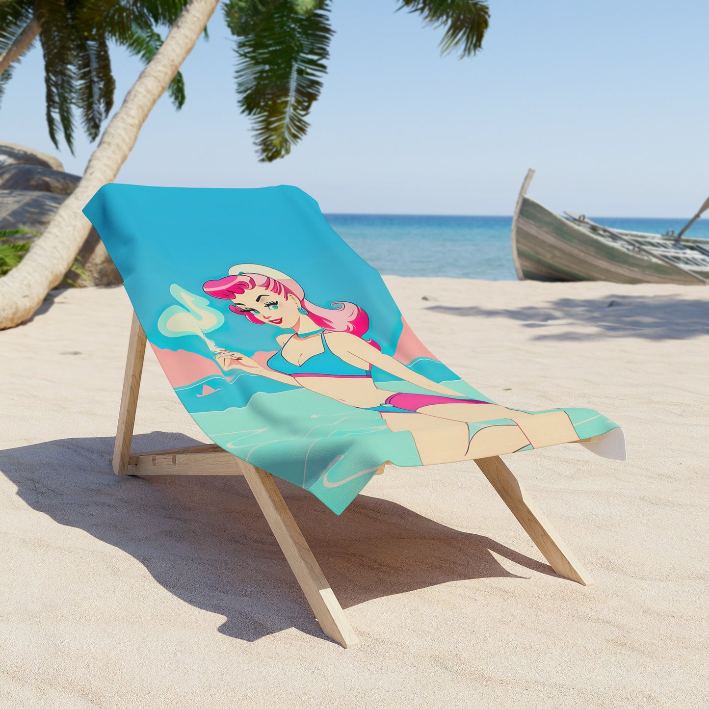 Beach Towel with Retro Print: Smoking Pin-Up [TEDDY]