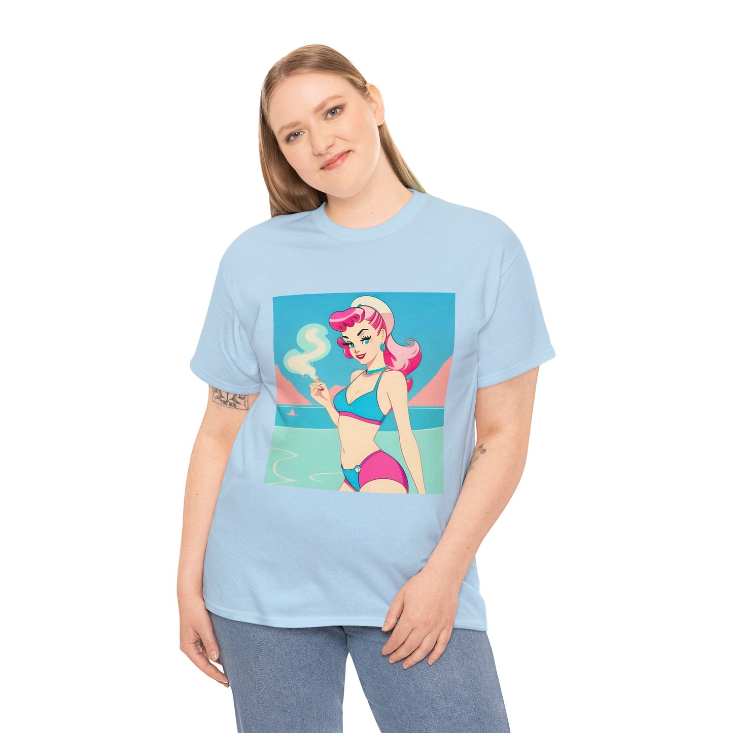 Unisex Heavy Cotton Tee: Smoking Pin-Up [TEDDY]