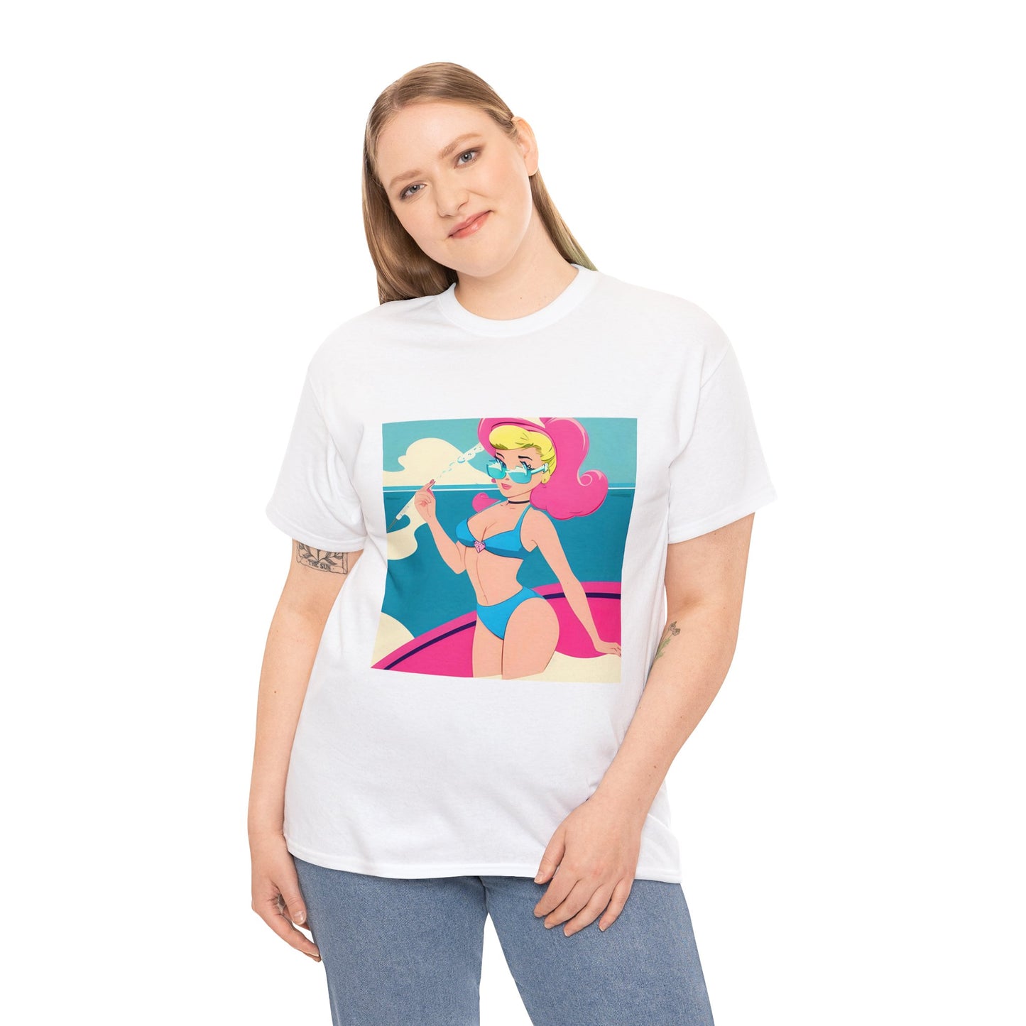 Unisex Heavy Cotton Tee: Cartoon Pin-Up [TEDDY]