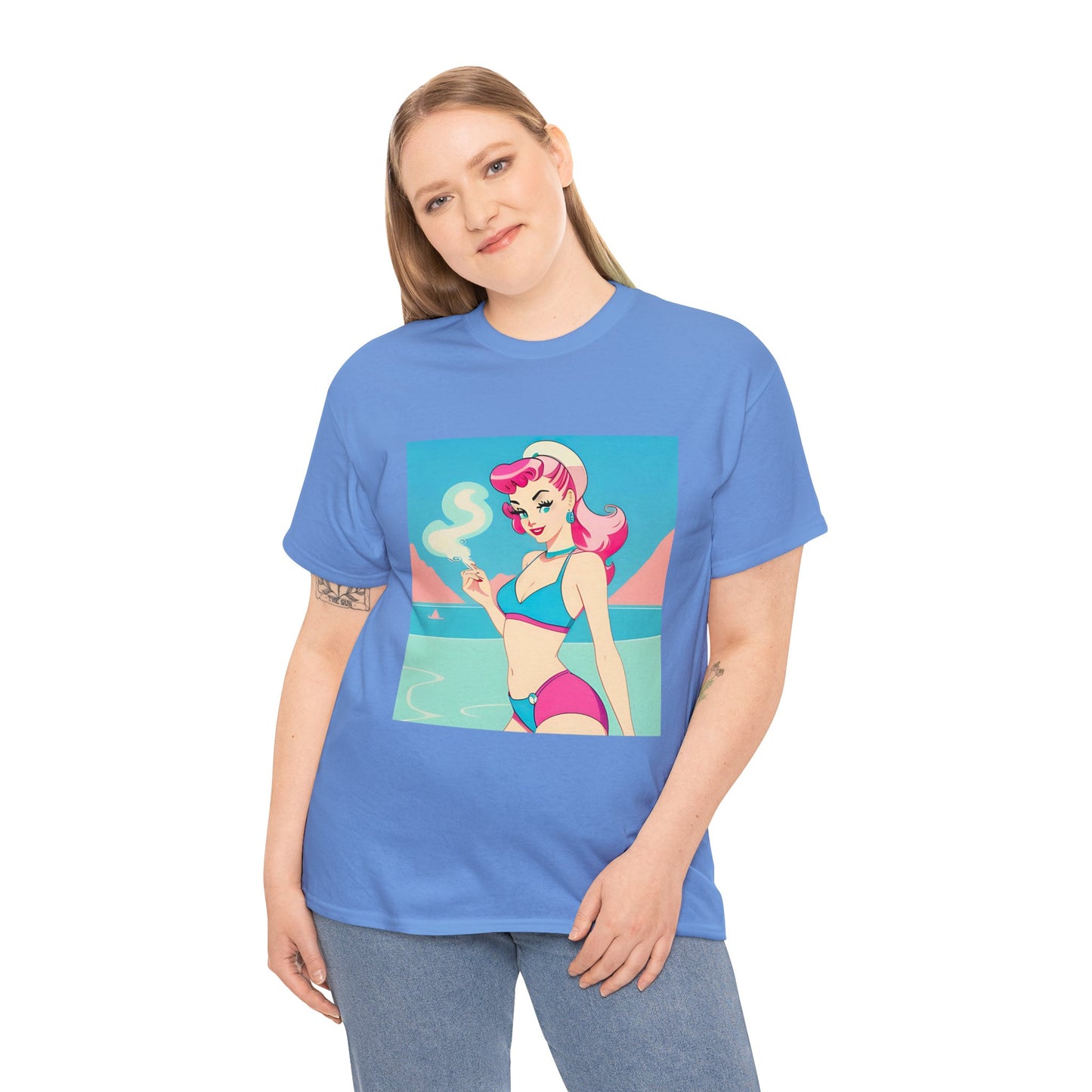 Unisex Heavy Cotton Tee: Smoking Pin-Up [TEDDY]