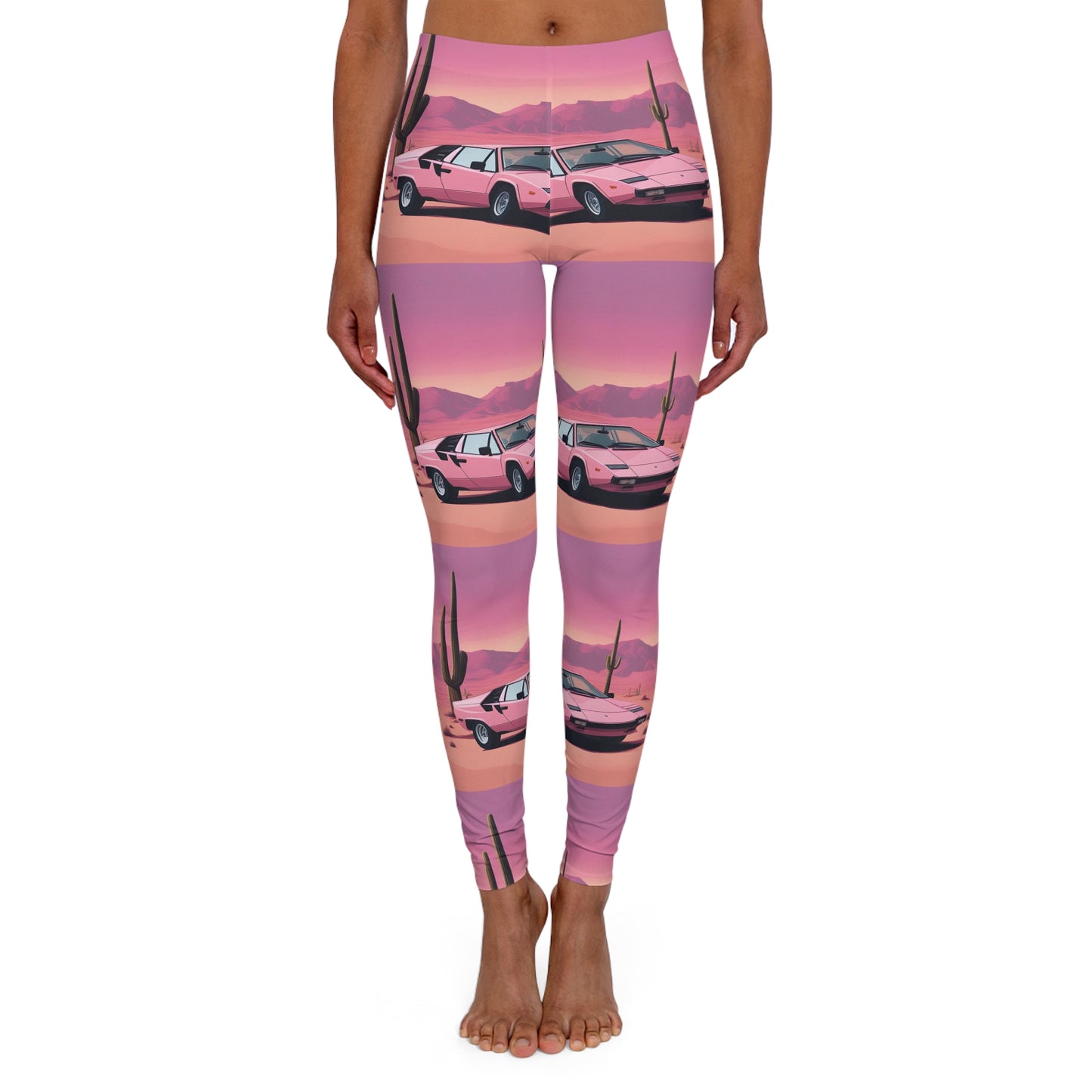 Spandex Leggings with Retro Print: Desert Sunset Repeat Print [TEDDY]