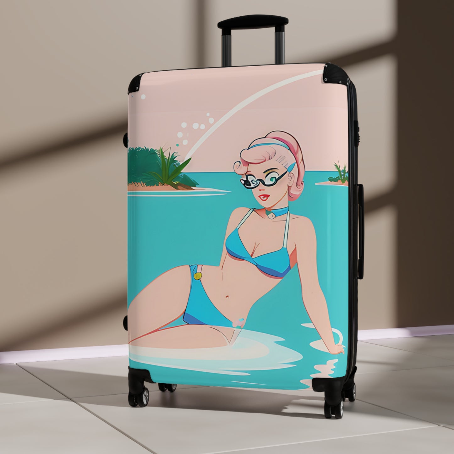 Suitcase with Retro Print: Shoreside Pin-Up [TEDDY]