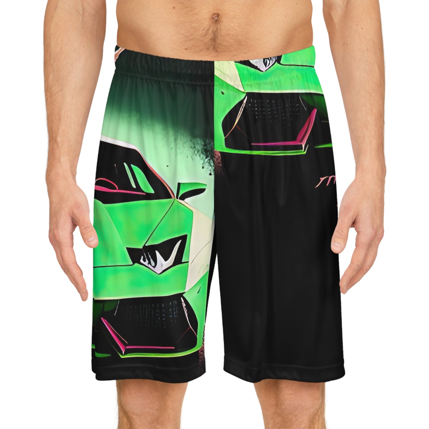 Basketball Shorts with Retro Print: Green Lambo [TEDDY]