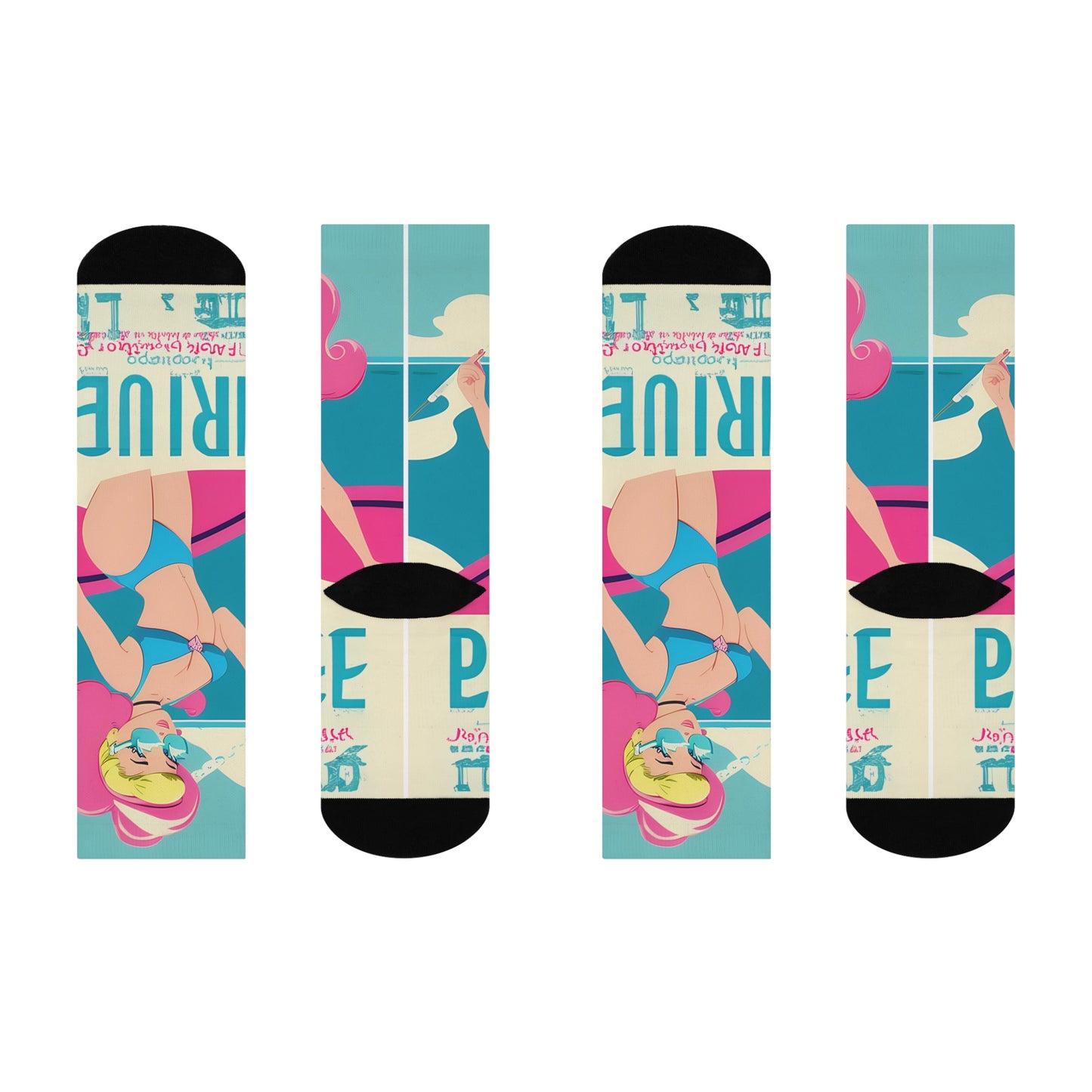 Crew Socks with Retro Print: Cartoon Pin-Up [TEDDY]