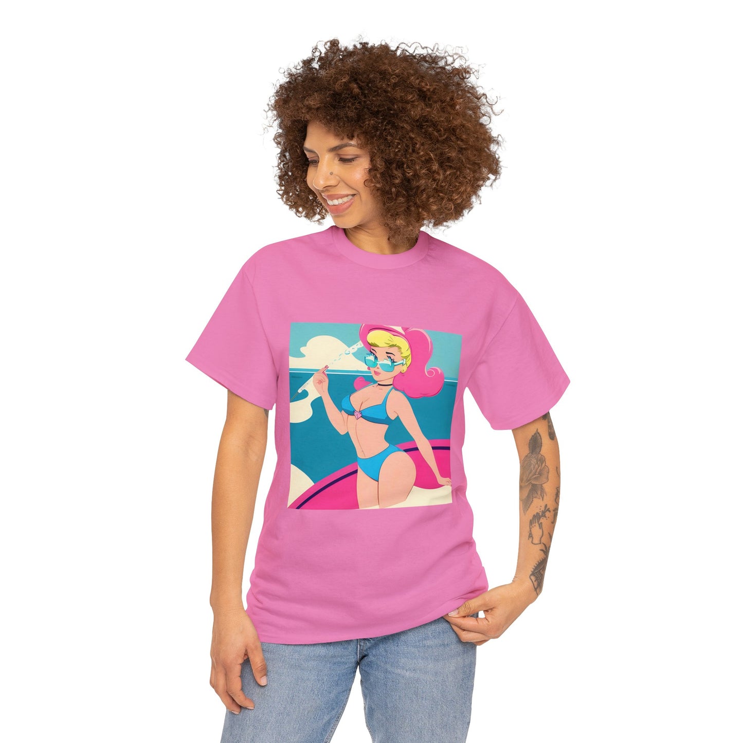 Unisex Heavy Cotton Tee: Cartoon Pin-Up [TEDDY]