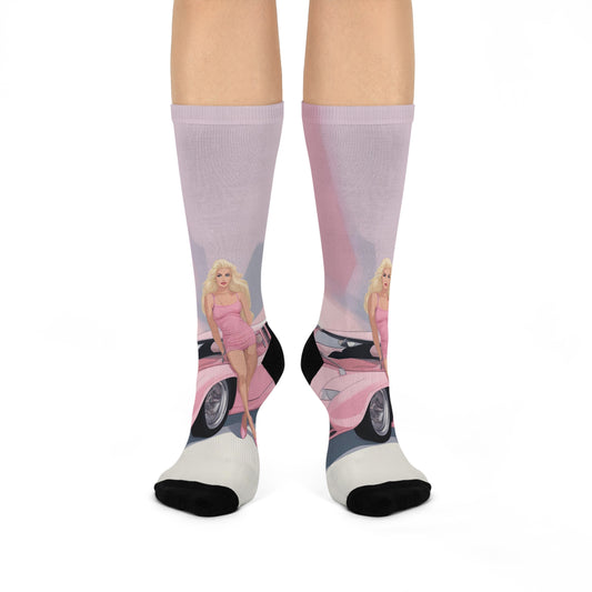 Crew Socks with Retro Print: 
Barbie Illustration [TEDDY]