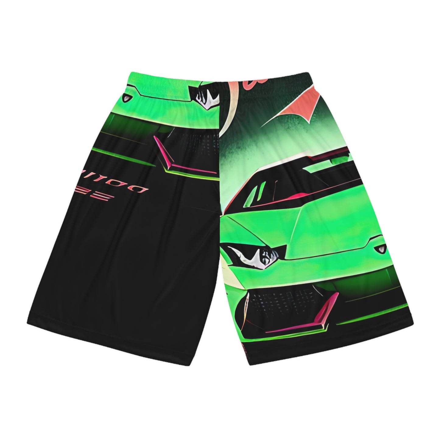 Basketball Shorts with Retro Print: Green Lambo [TEDDY]