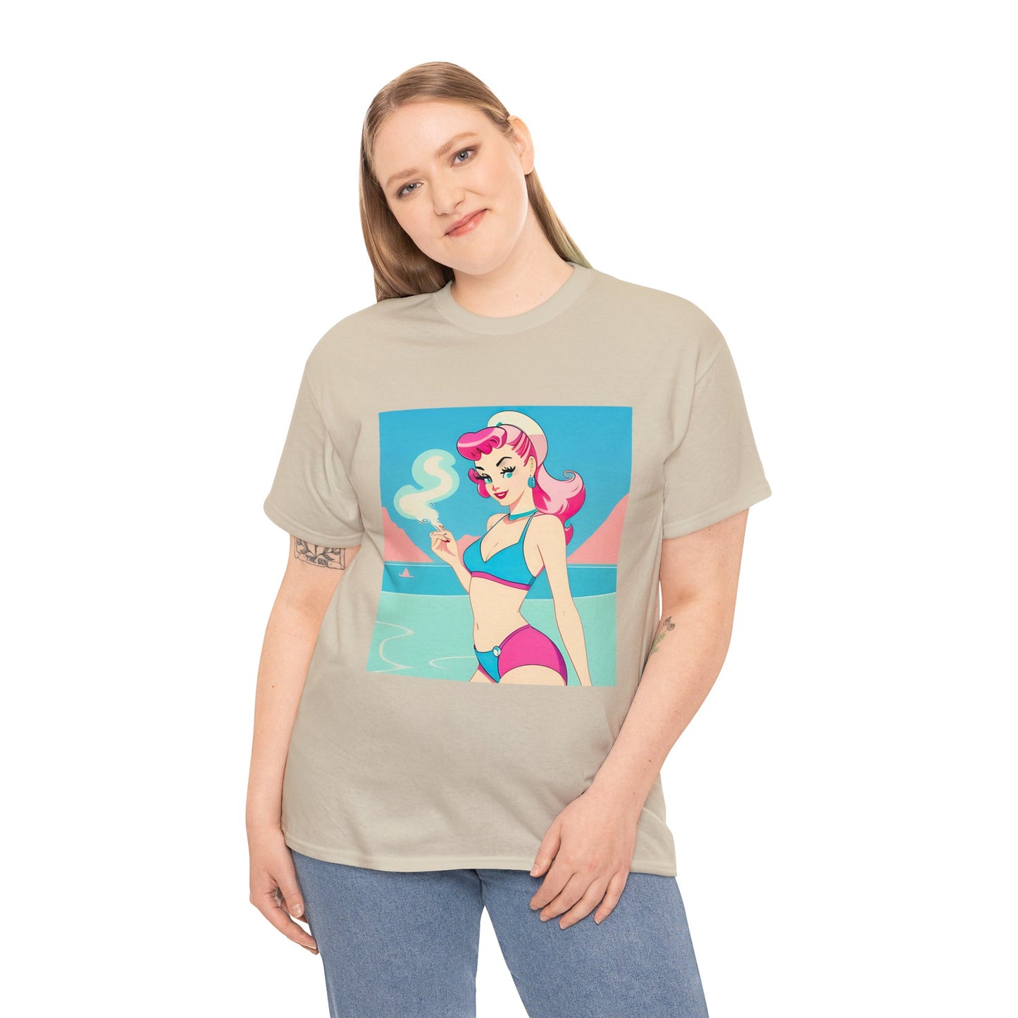 Unisex Heavy Cotton Tee: Smoking Pin-Up [TEDDY]