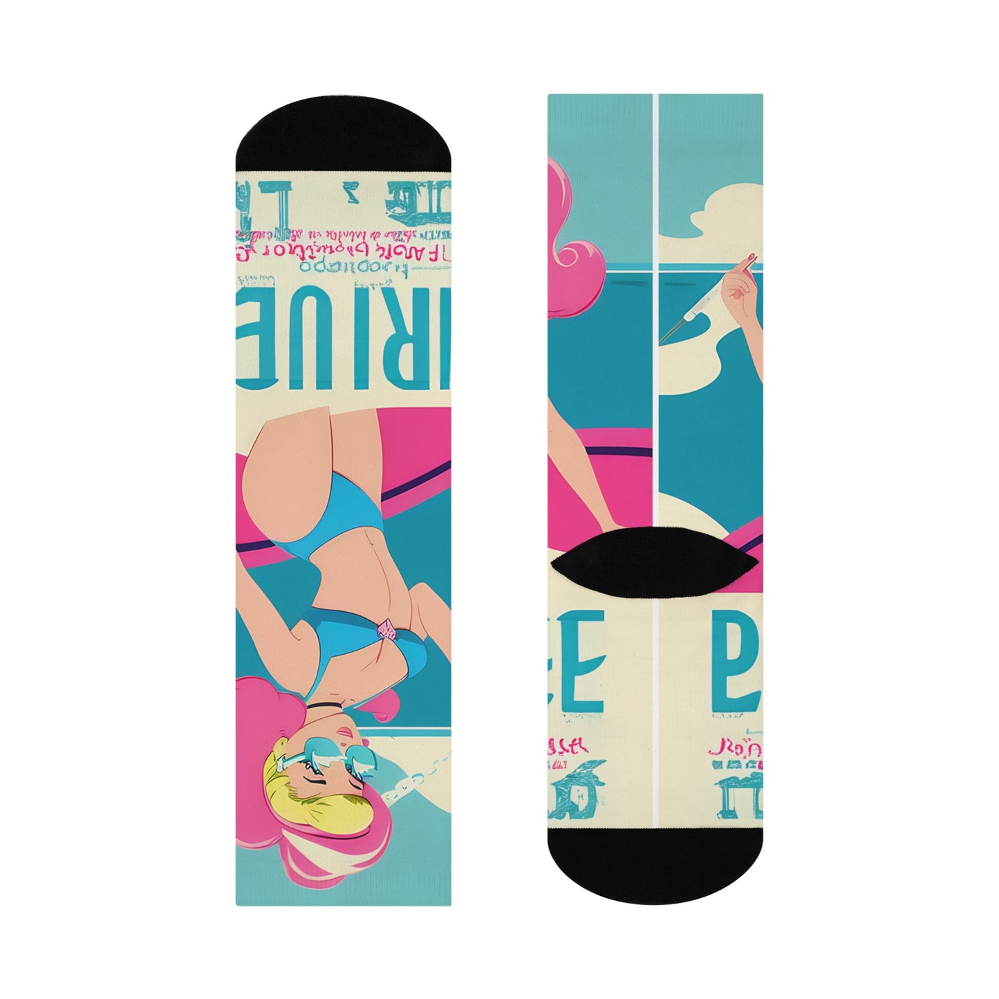 Crew Socks with Retro Print: Cartoon Pin-Up [TEDDY]