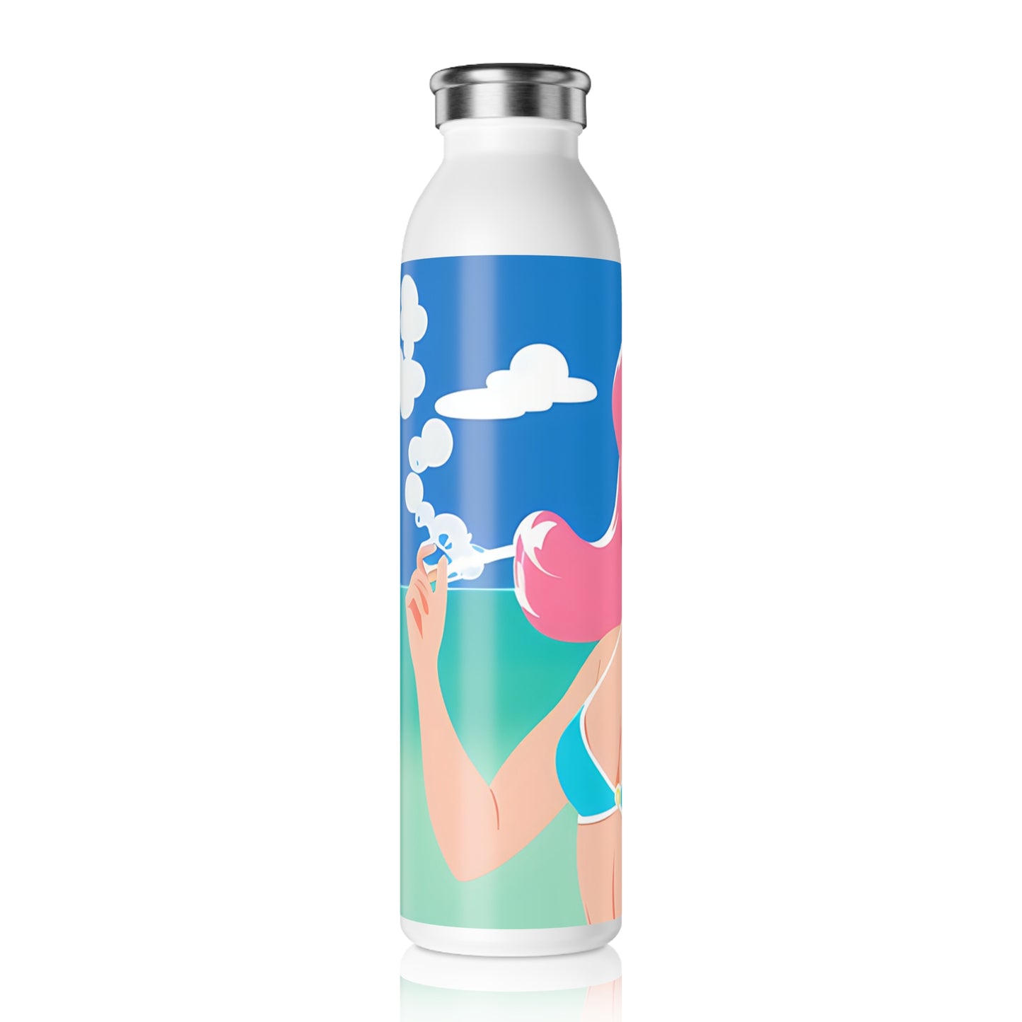 Slim Water Bottle with Retro Print: Art Deco Pin-Up Illustration [TEDDY]