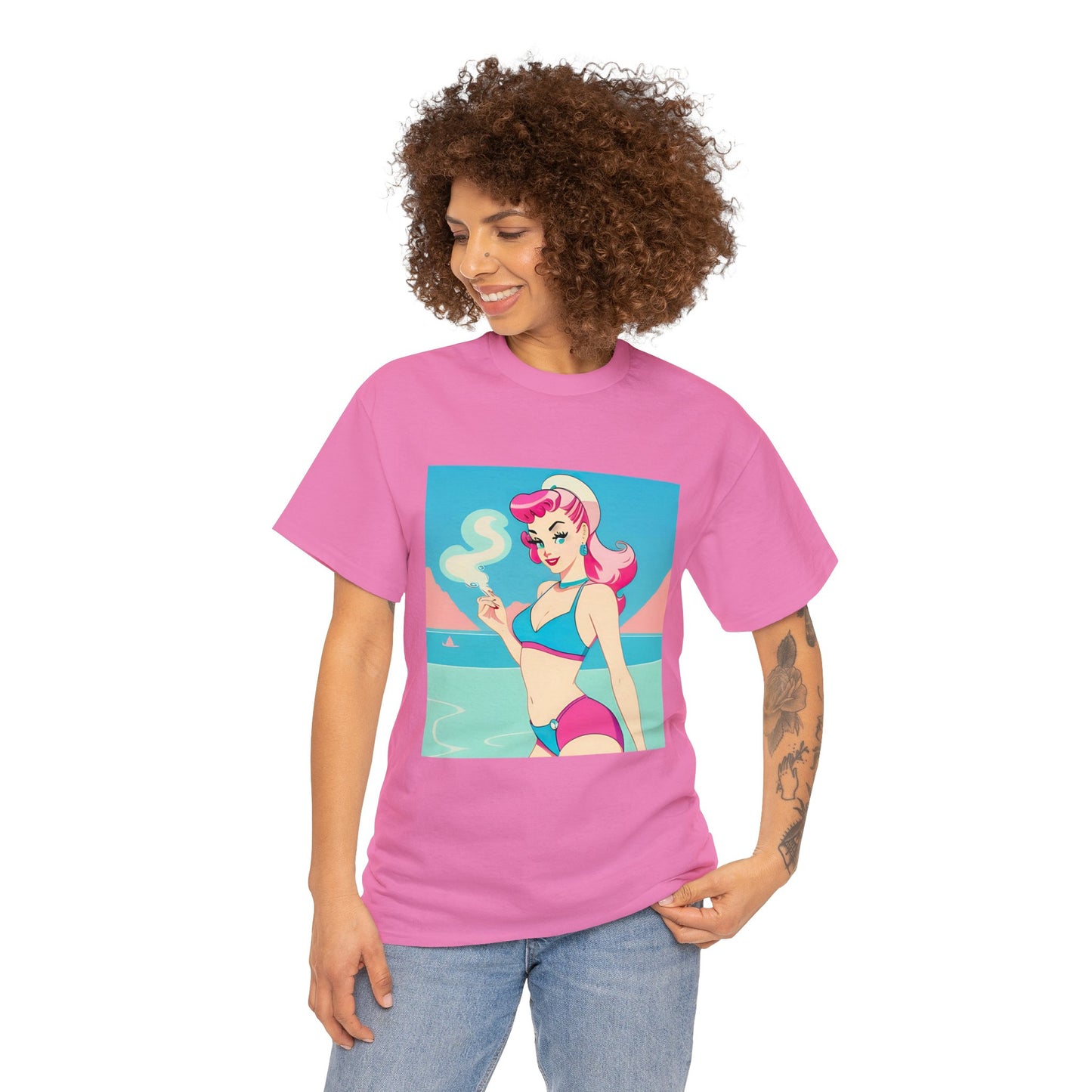 Unisex Heavy Cotton Tee: Smoking Pin-Up [TEDDY]