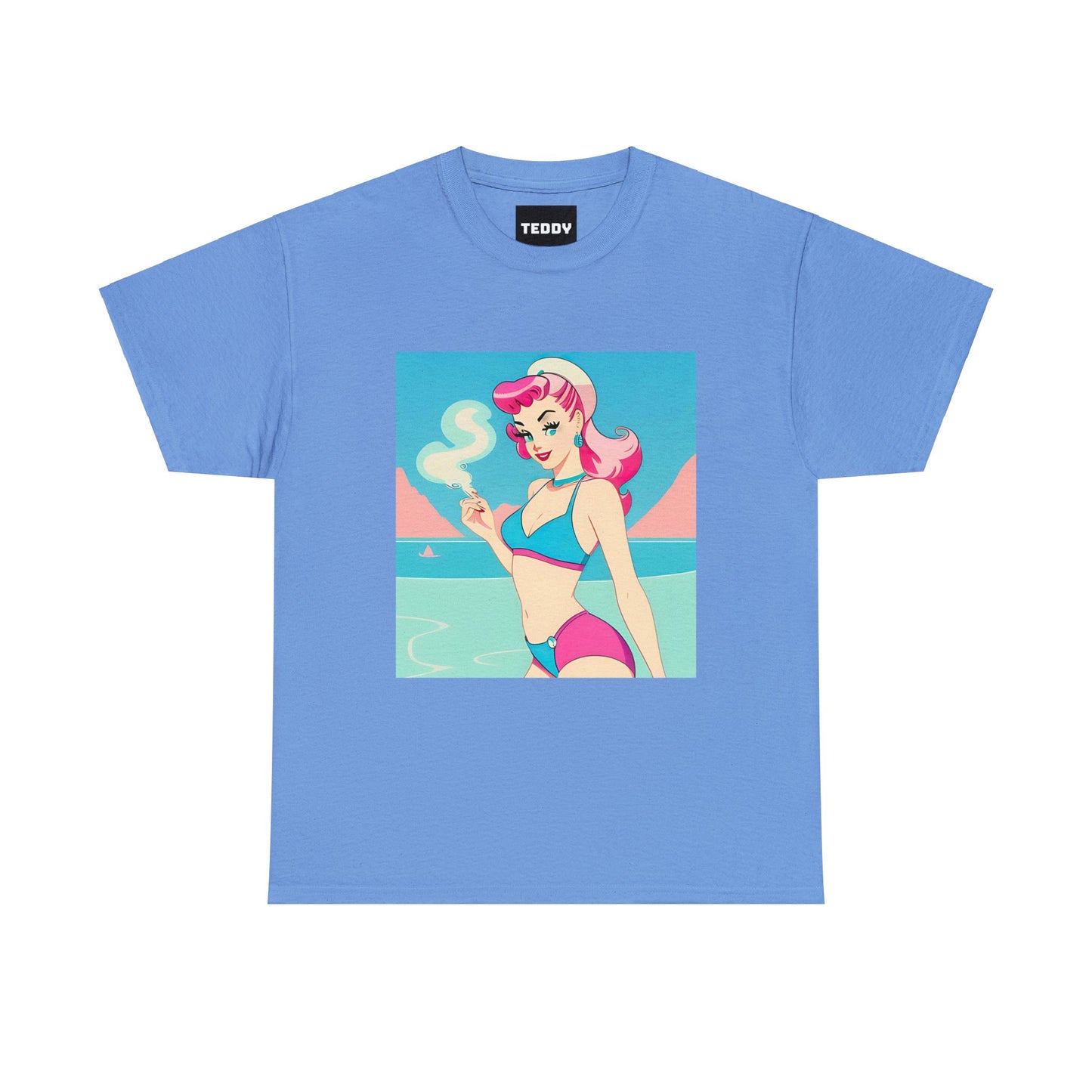 Unisex Heavy Cotton Tee: Smoking Pin-Up [TEDDY]