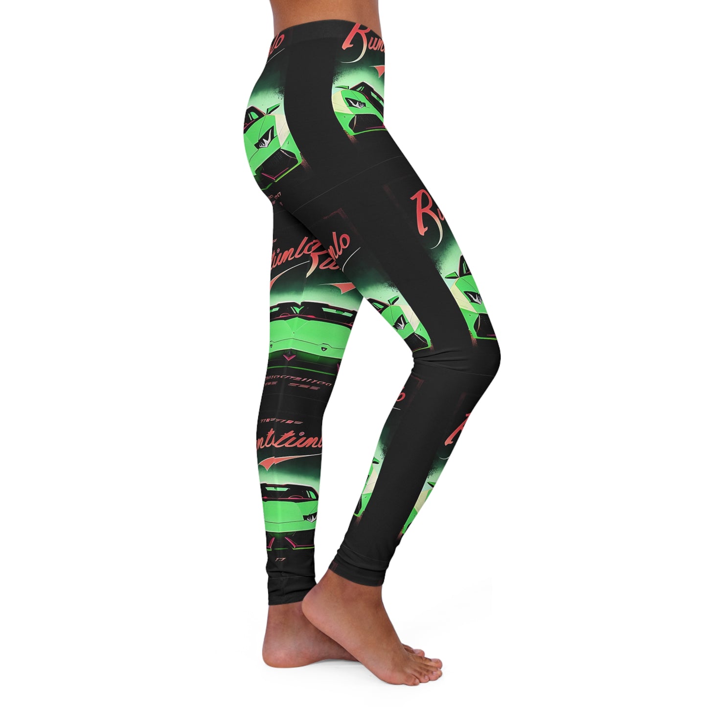 Spandex Leggings with Retro Print: Green Lambo Repeat Print [TEDDY]