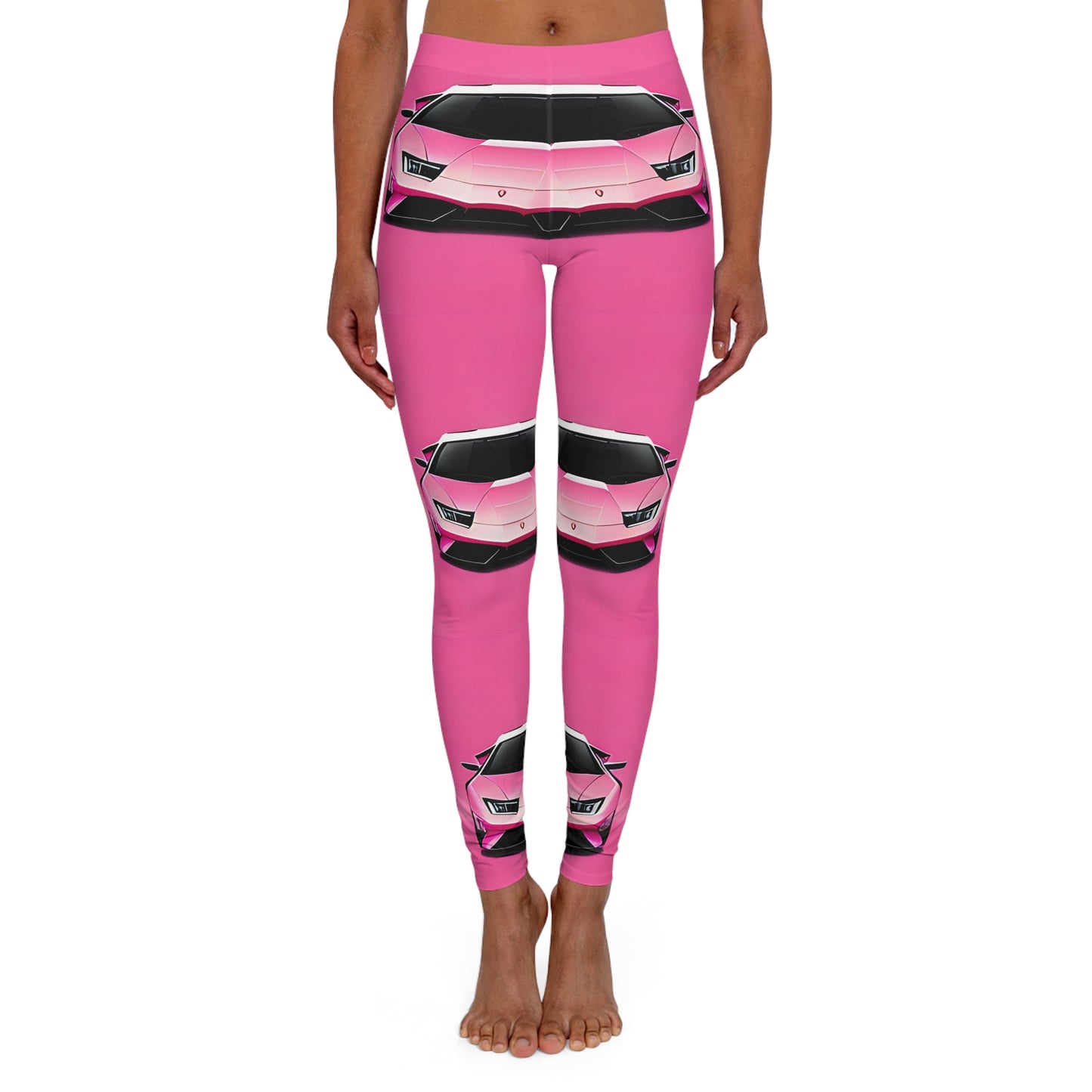 Spandex Leggings with Retro Print: Pink Lambo Repeat Print [TEDDY]