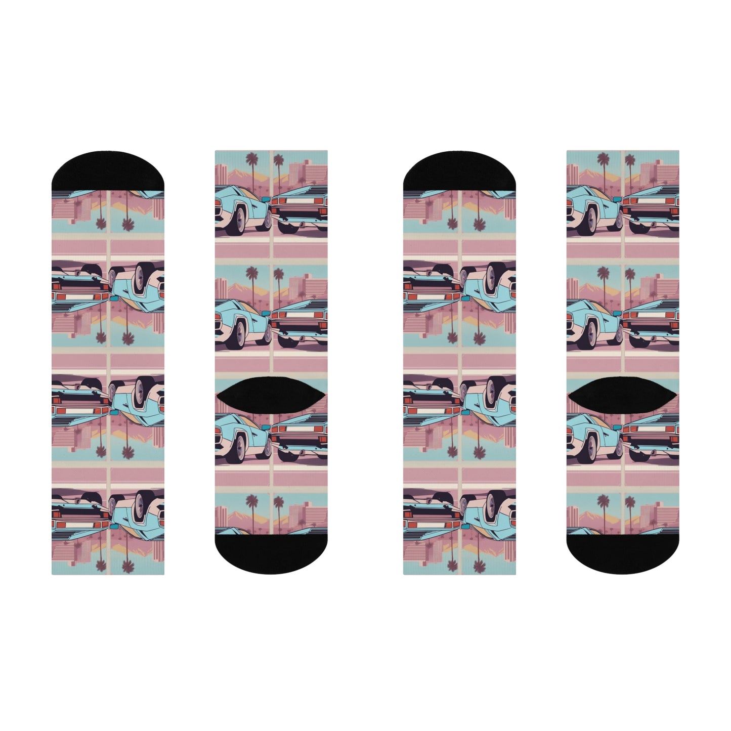 Crew Socks with Retro Print: Blue Bumper Repeat Print [TEDDY]