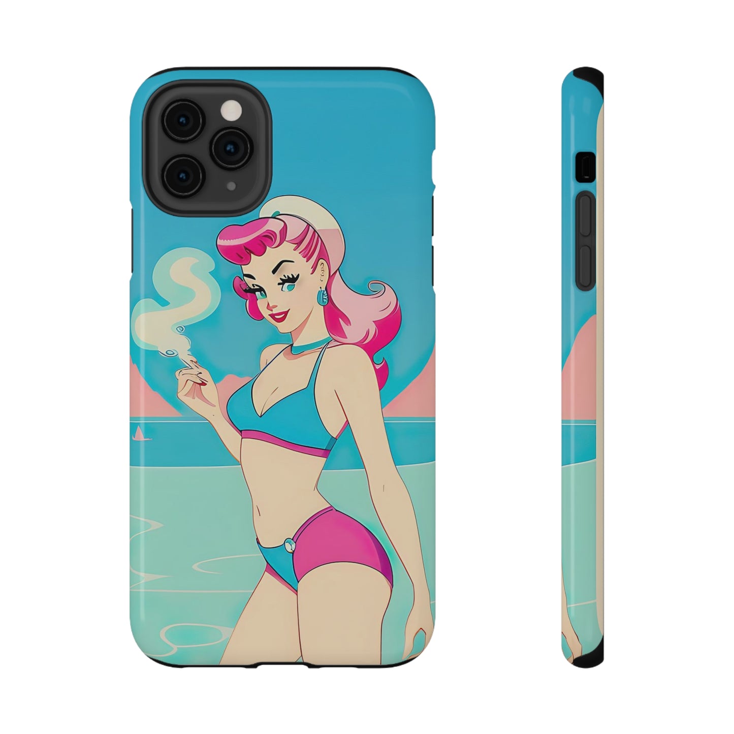 Impact-Resistant Phone Case with Smoking Pin-Up [TEDDY]