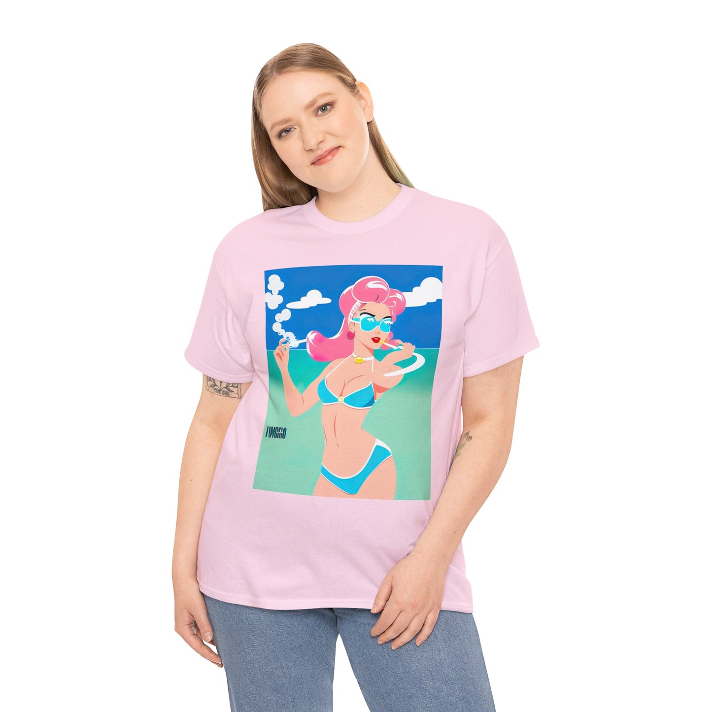 Unisex Heavy Cotton Tee: Art Deco Pin-Up [TEDDY]