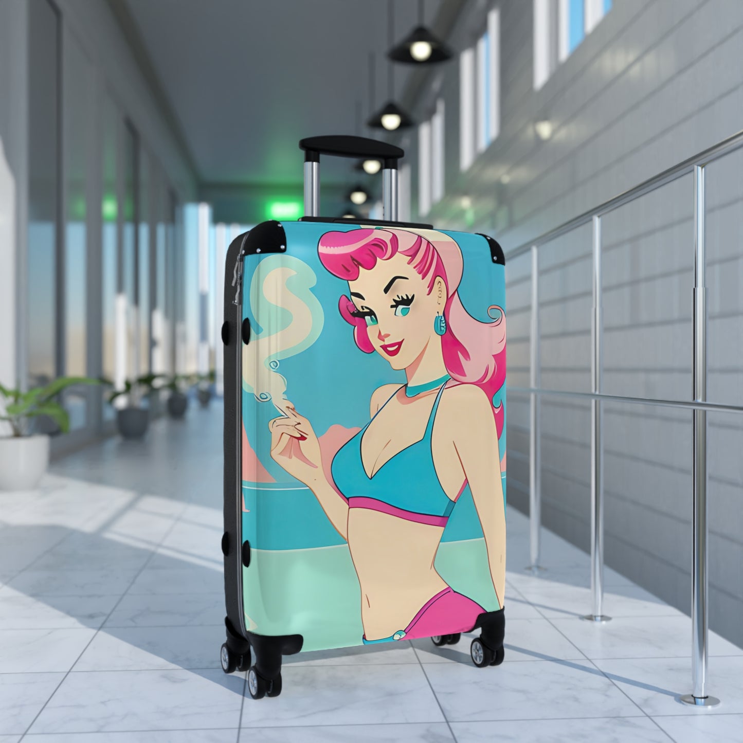 Suitcase with Retro Print: Smoking Pin-Up [TEDDY]