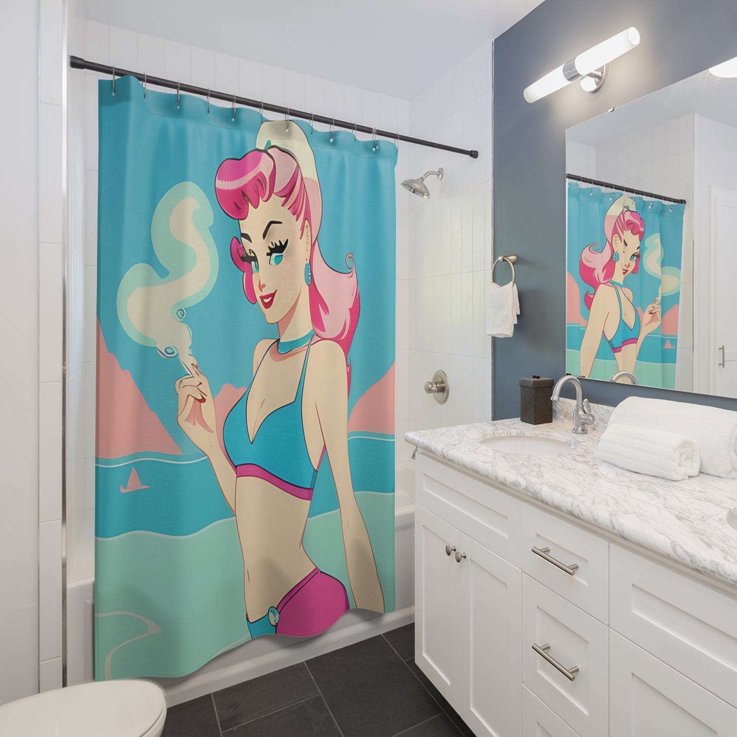 Shower Curtain with Retro Print: Smoking Pin-Up [TEDDY]