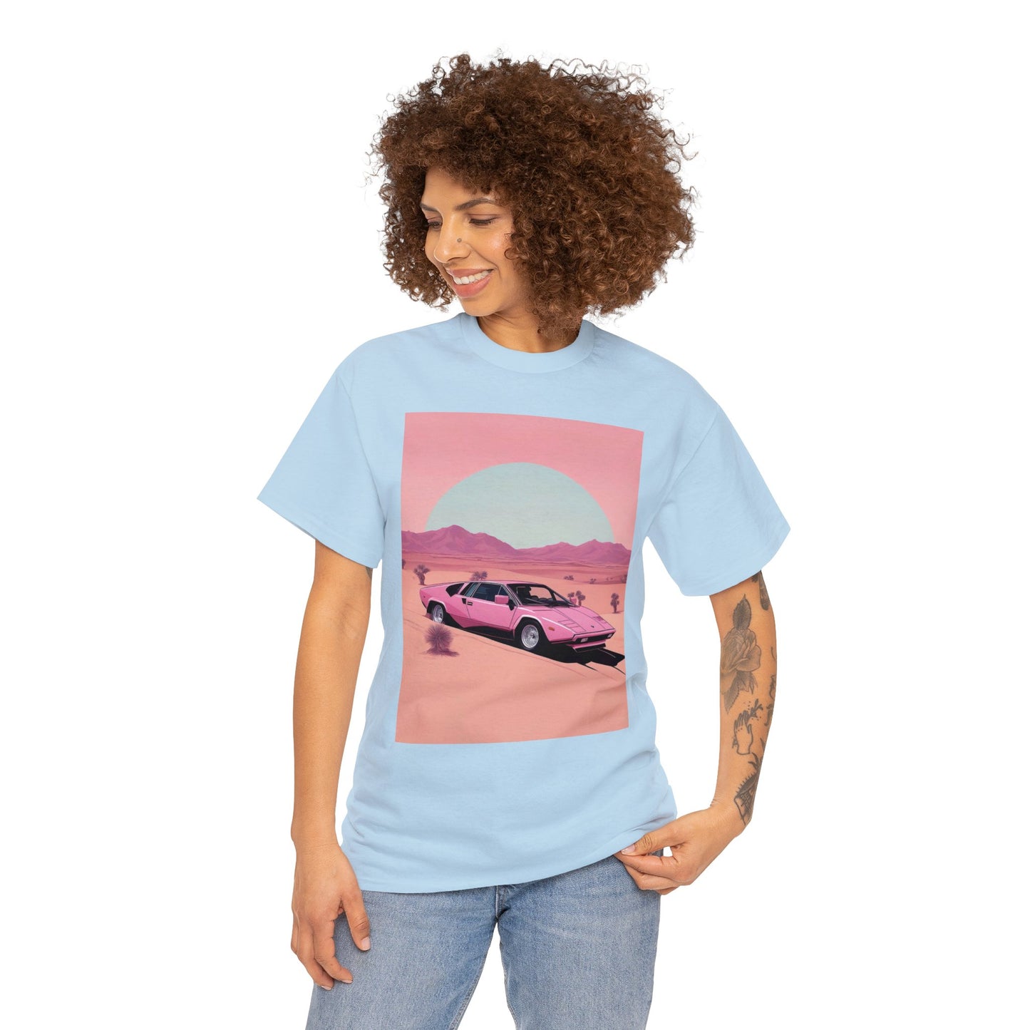 Unisex Heavy Cotton Tee: Arch Lambo Sunset [TEDDY]