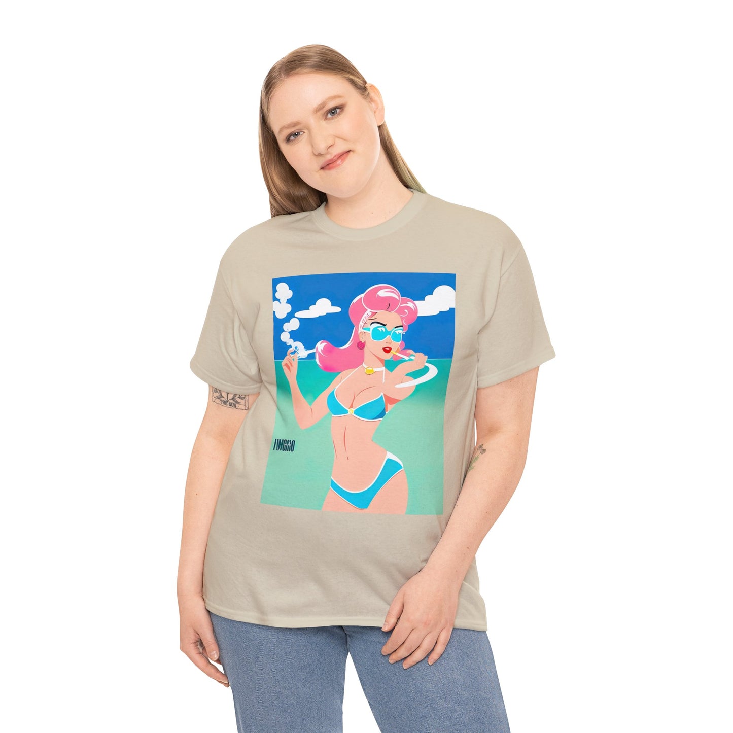 Unisex Heavy Cotton Tee: Art Deco Pin-Up [TEDDY]