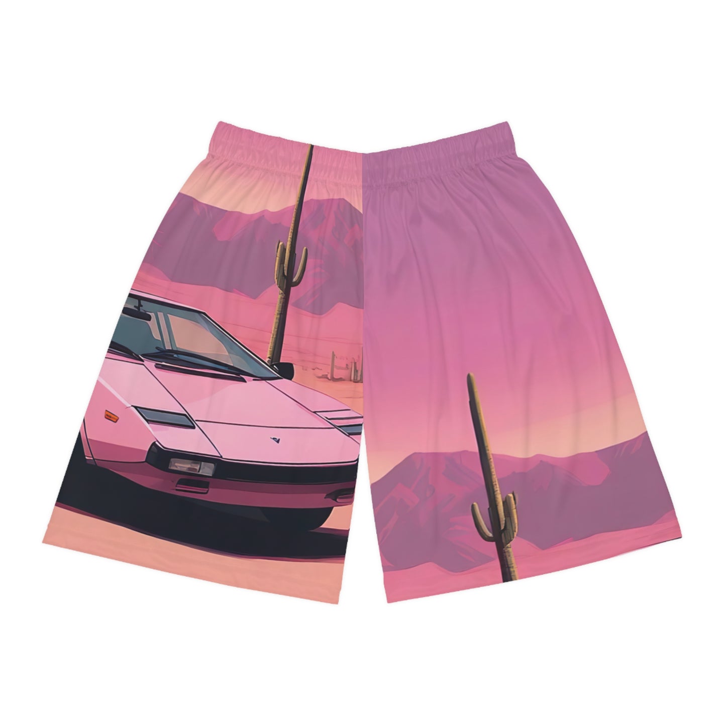 Basketball Shorts with Retro Print: Cactus Sunset [TEDDY]