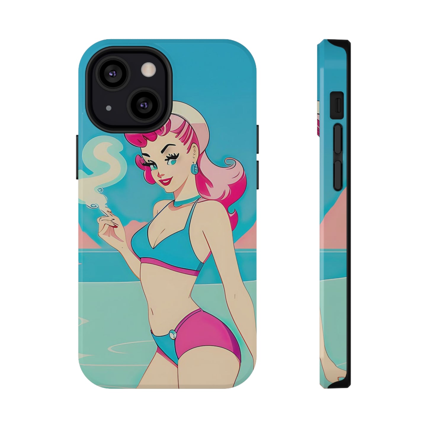 Impact-Resistant Phone Case with Smoking Pin-Up [TEDDY]