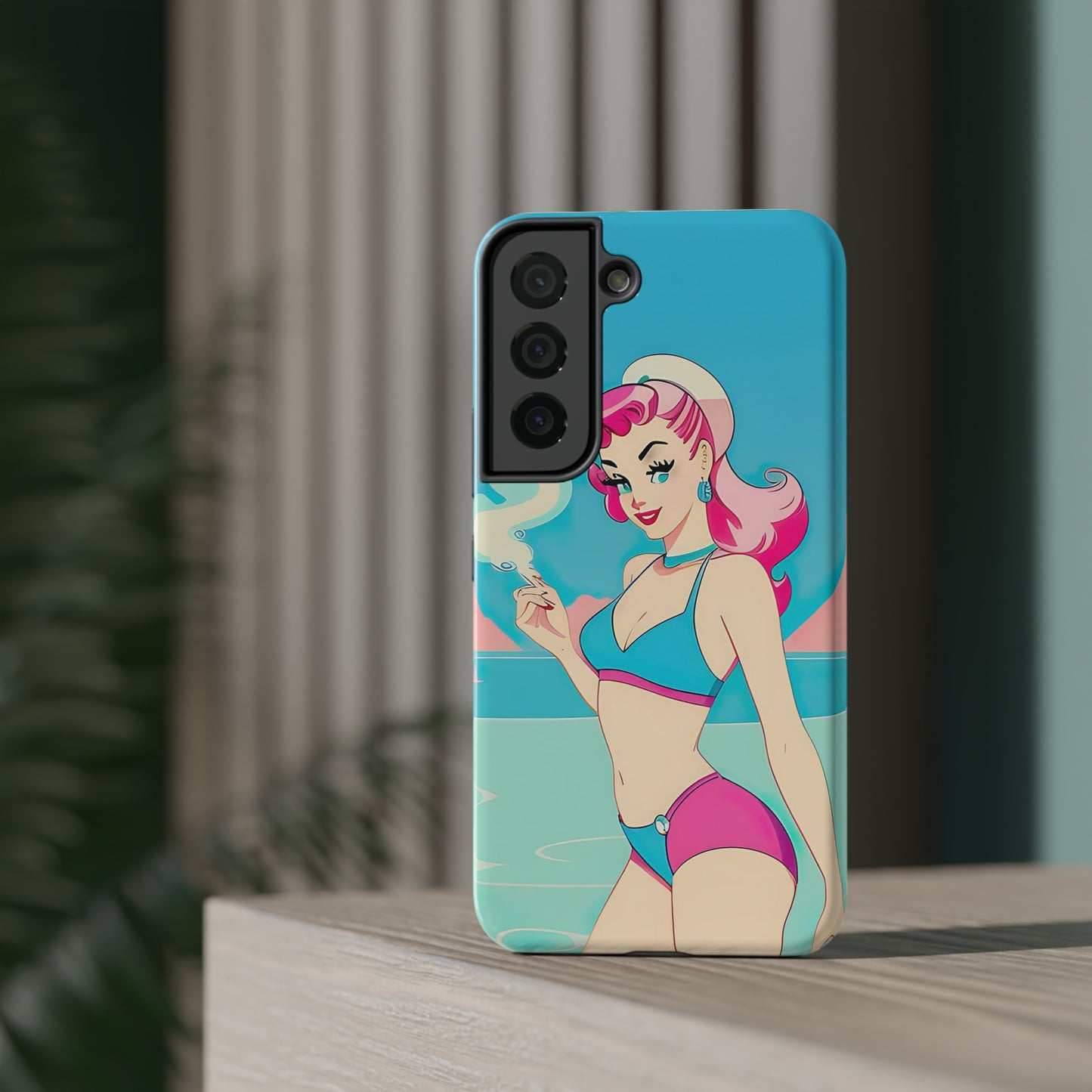 Impact-Resistant Phone Case with Smoking Pin-Up [TEDDY]