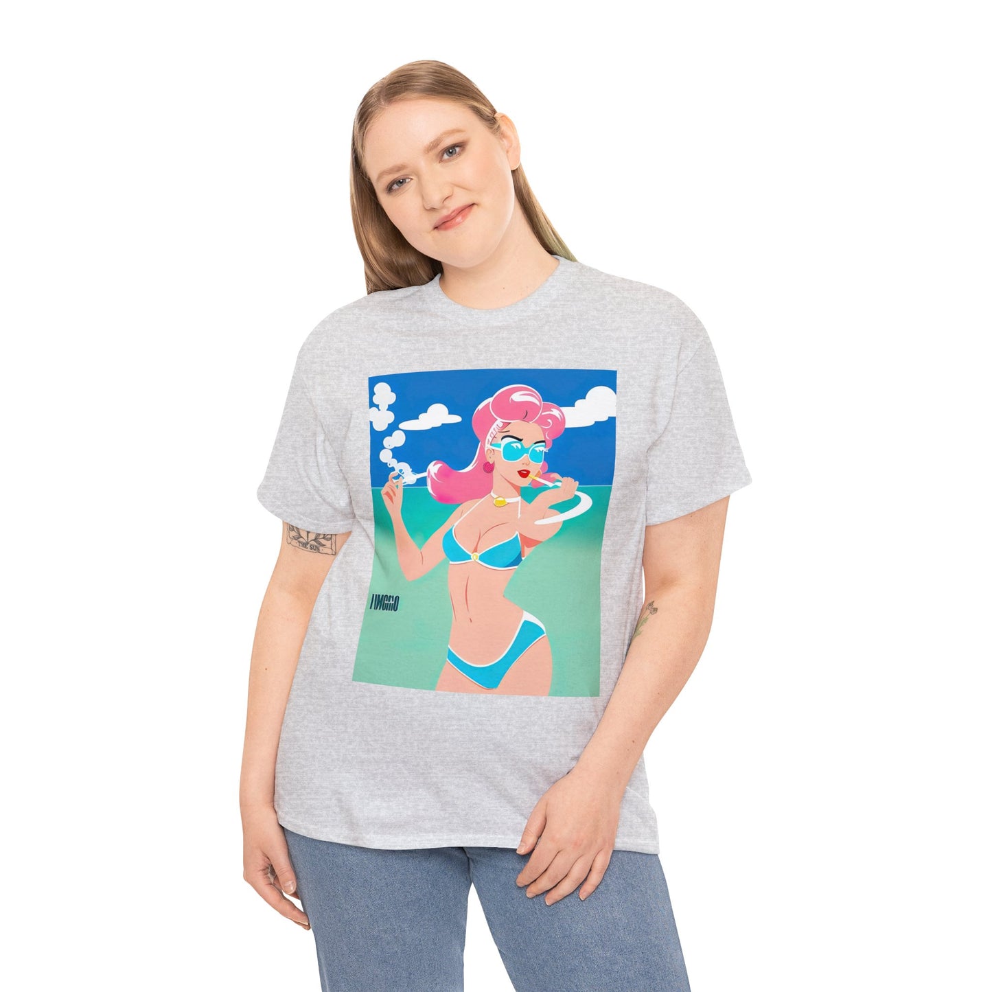 Unisex Heavy Cotton Tee: Art Deco Pin-Up [TEDDY]