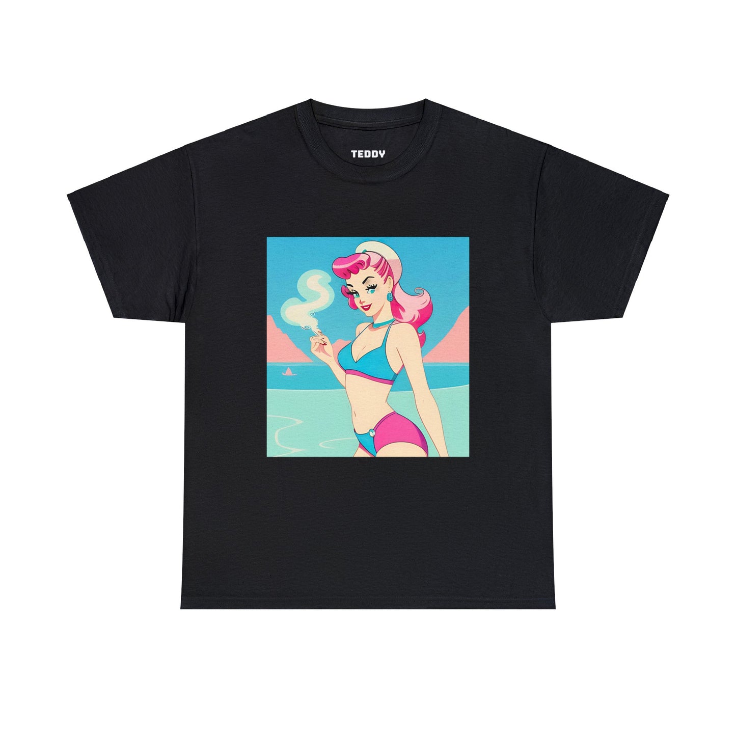 Unisex Heavy Cotton Tee: Smoking Pin-Up [TEDDY]