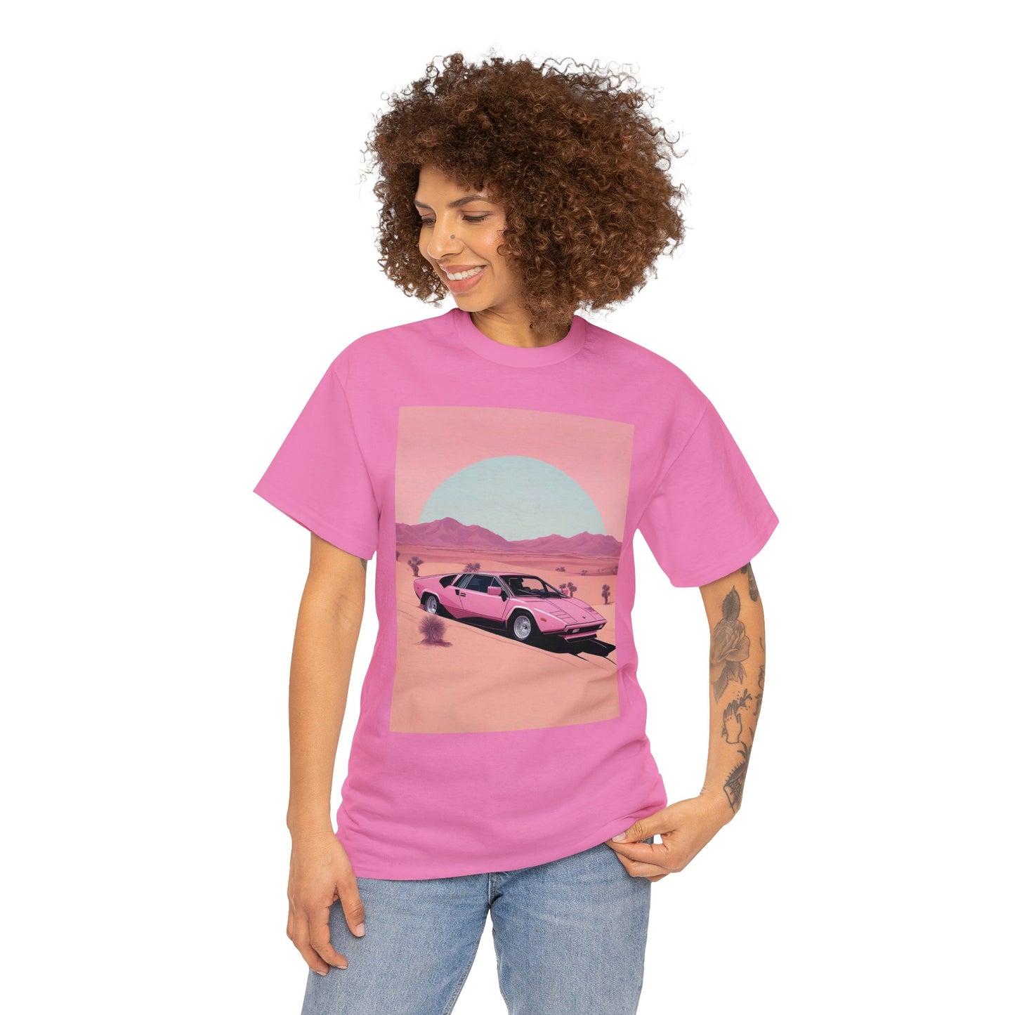 Unisex Heavy Cotton Tee: Arch Lambo Sunset [TEDDY]