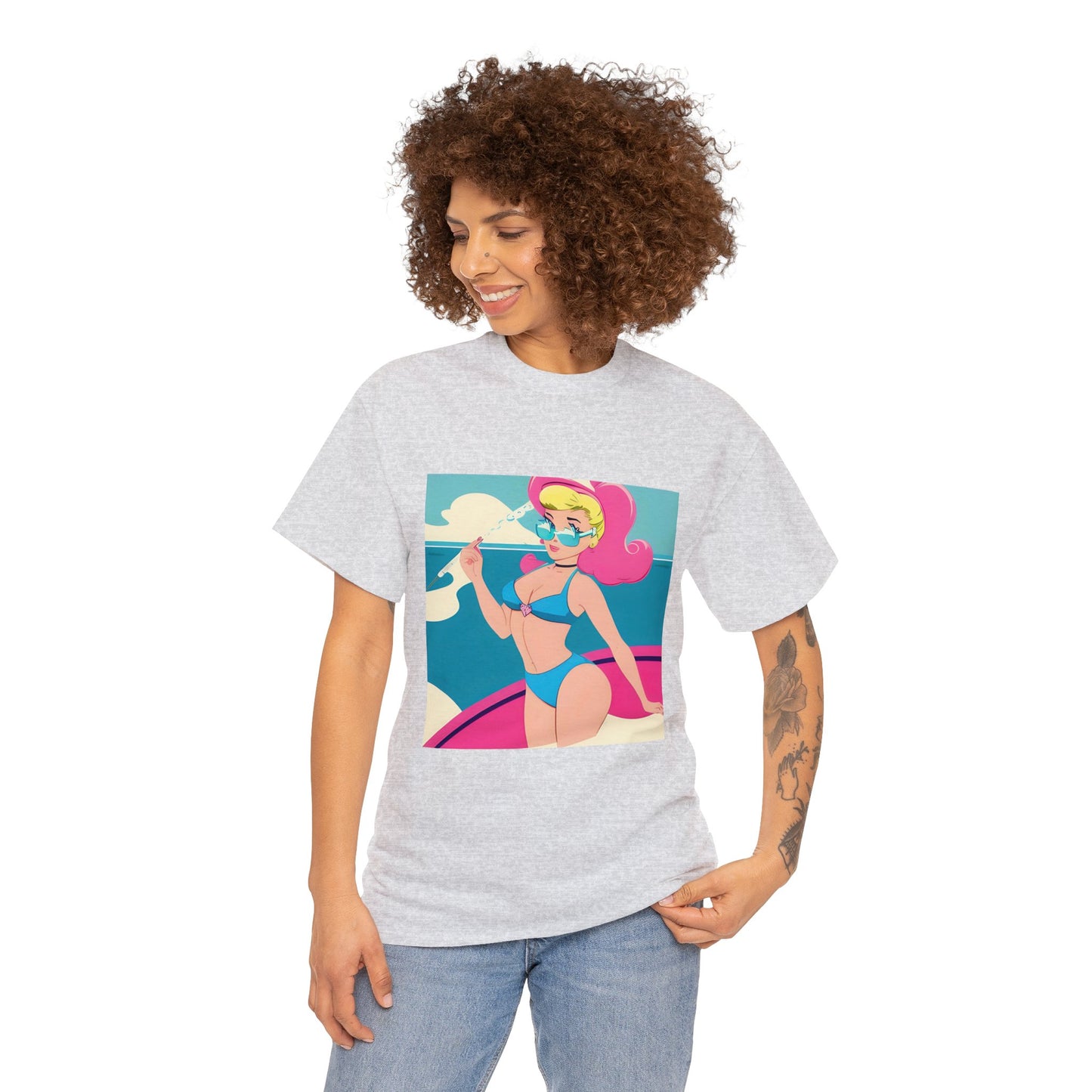 Unisex Heavy Cotton Tee: Cartoon Pin-Up [TEDDY]