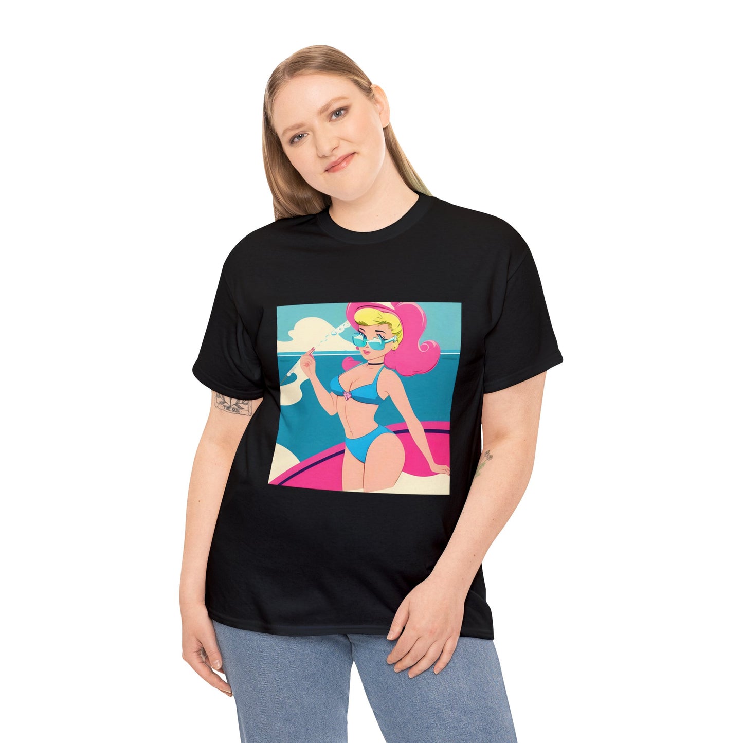 Unisex Heavy Cotton Tee: Cartoon Pin-Up [TEDDY]