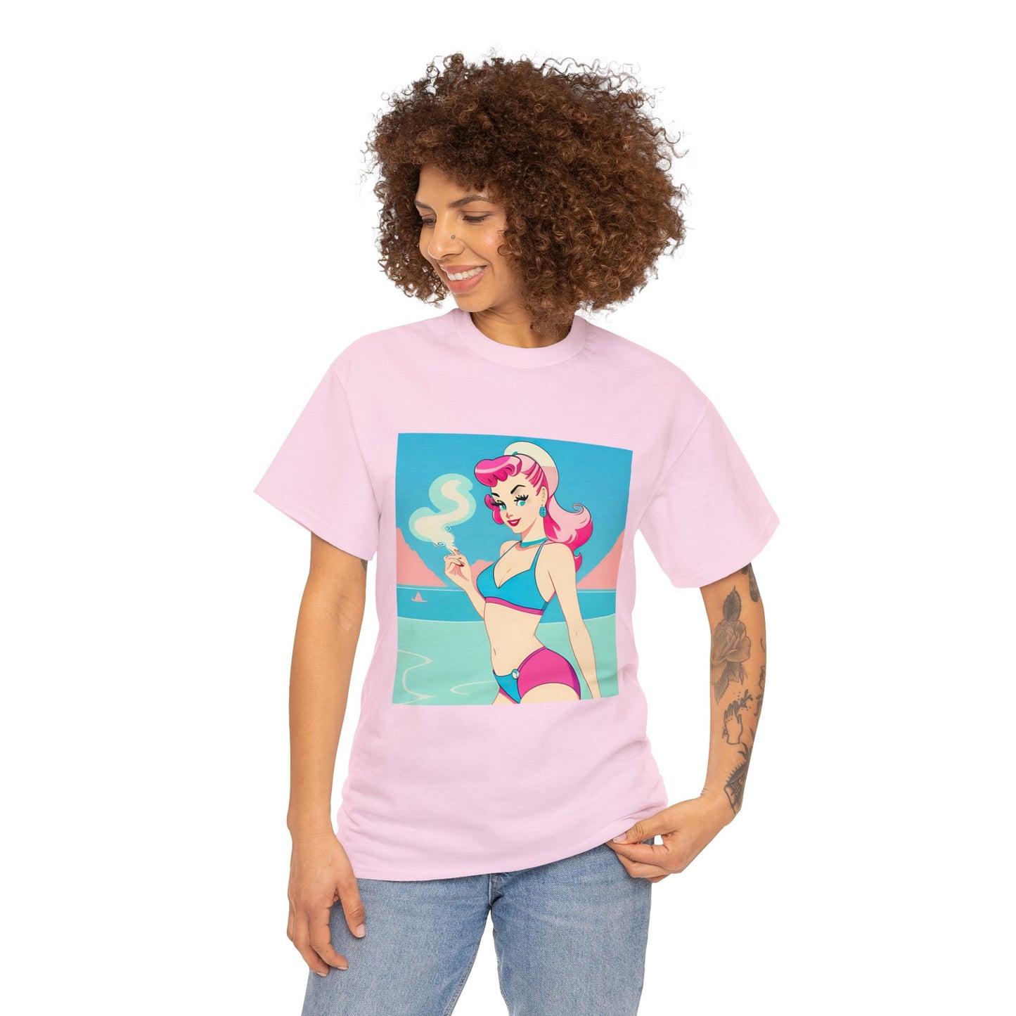 Unisex Heavy Cotton Tee: Smoking Pin-Up [TEDDY]