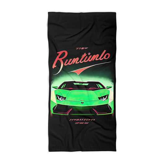 Beach Towel with Retro Print: Green Lambo [TEDDY]