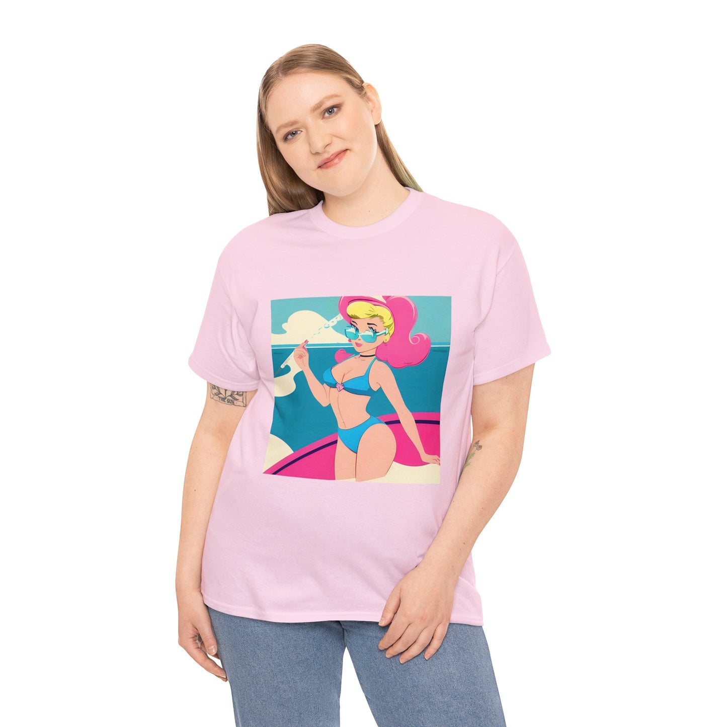 Unisex Heavy Cotton Tee: Cartoon Pin-Up [TEDDY]