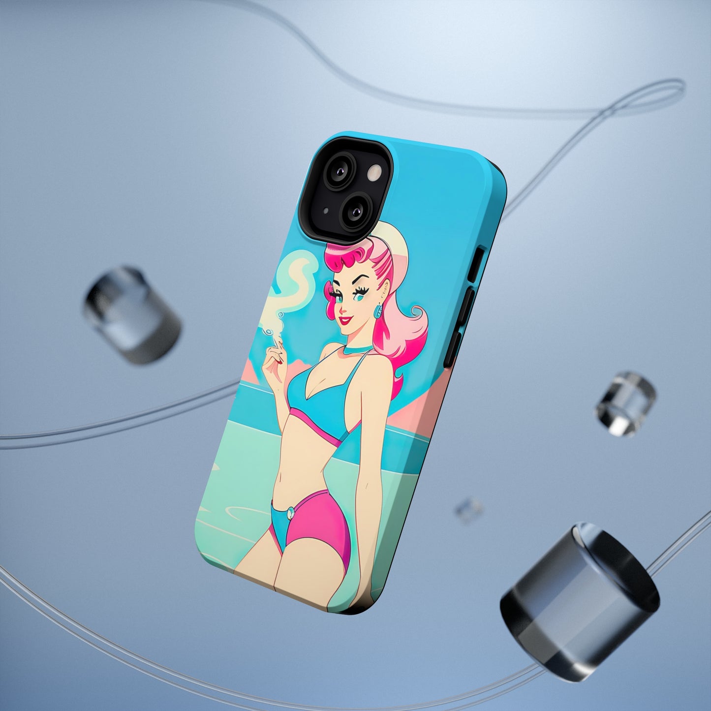 Impact-Resistant Phone Case with Smoking Pin-Up [TEDDY]