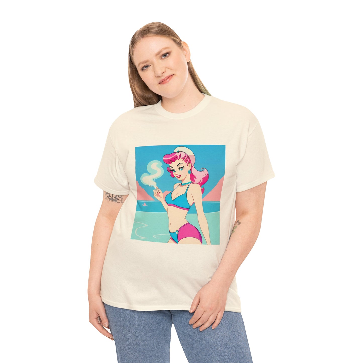 Unisex Heavy Cotton Tee: Smoking Pin-Up [TEDDY]