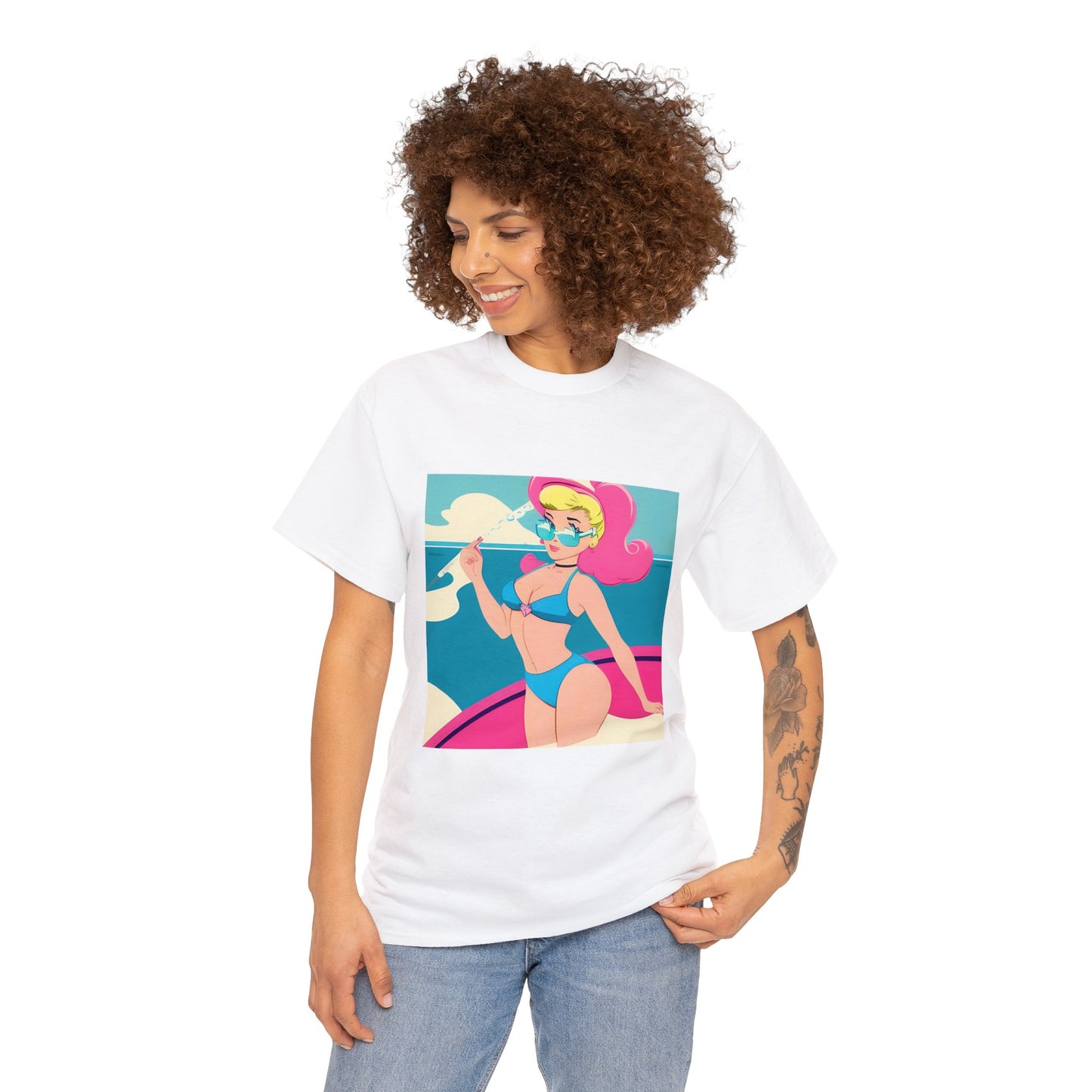 Unisex Heavy Cotton Tee: Cartoon Pin-Up [TEDDY]