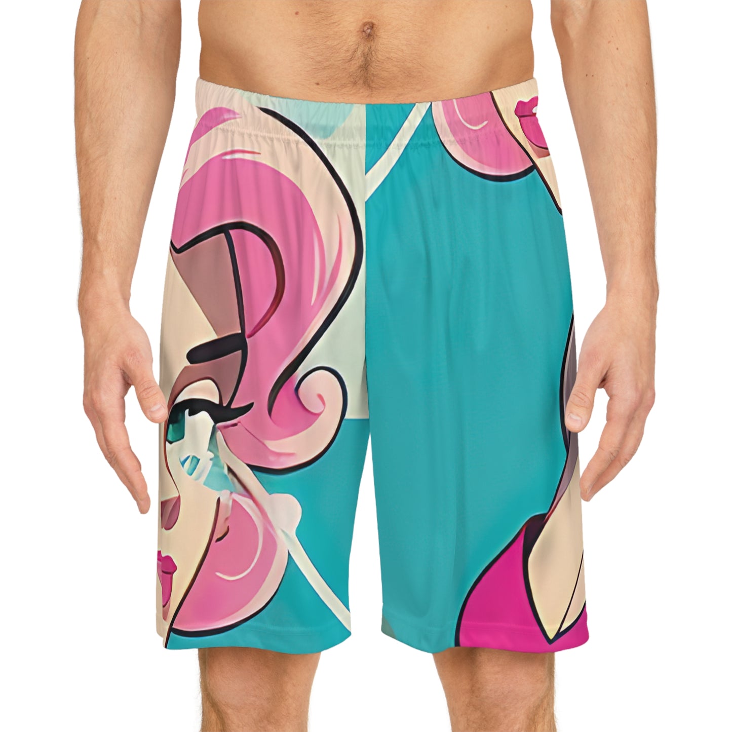 Basketball Shorts with Retro Print: Water Pin-Up [TEDDY]